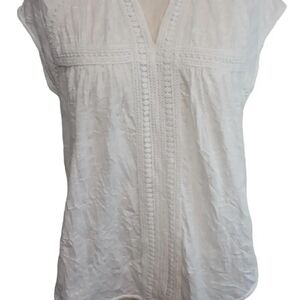 Sundance Sleeveless Top Women’s, XL, White Cotton Lace Crinkle